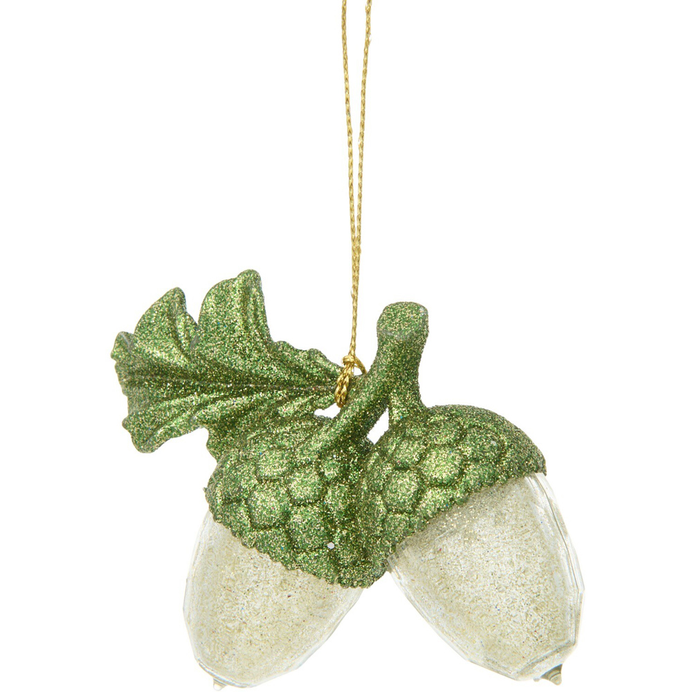 Glitter Acorn Decoration - Green and Gold Image 1