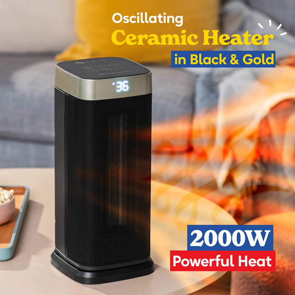 Russell Hobbs RHCTH2002G Black and Gold Square Ceramic Heater with Digital Display 2000W Image 3