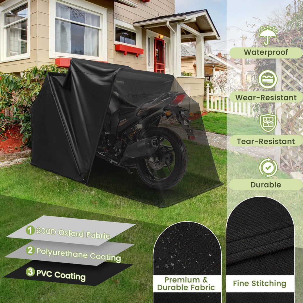 Costway Black Motorcycle Shelter Outdoor Storage Shed Image 4