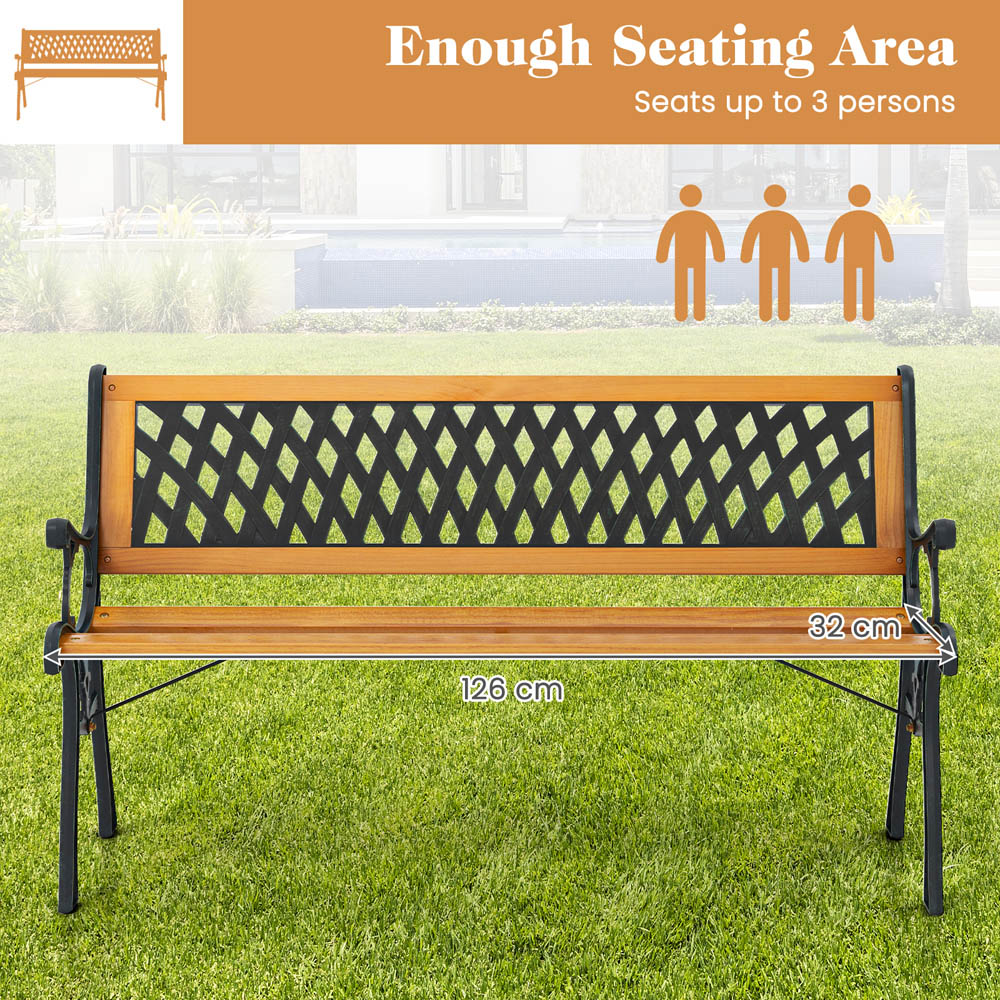 Costway 3 Seater Patio Garden Bench with Curved Armrests Image 5