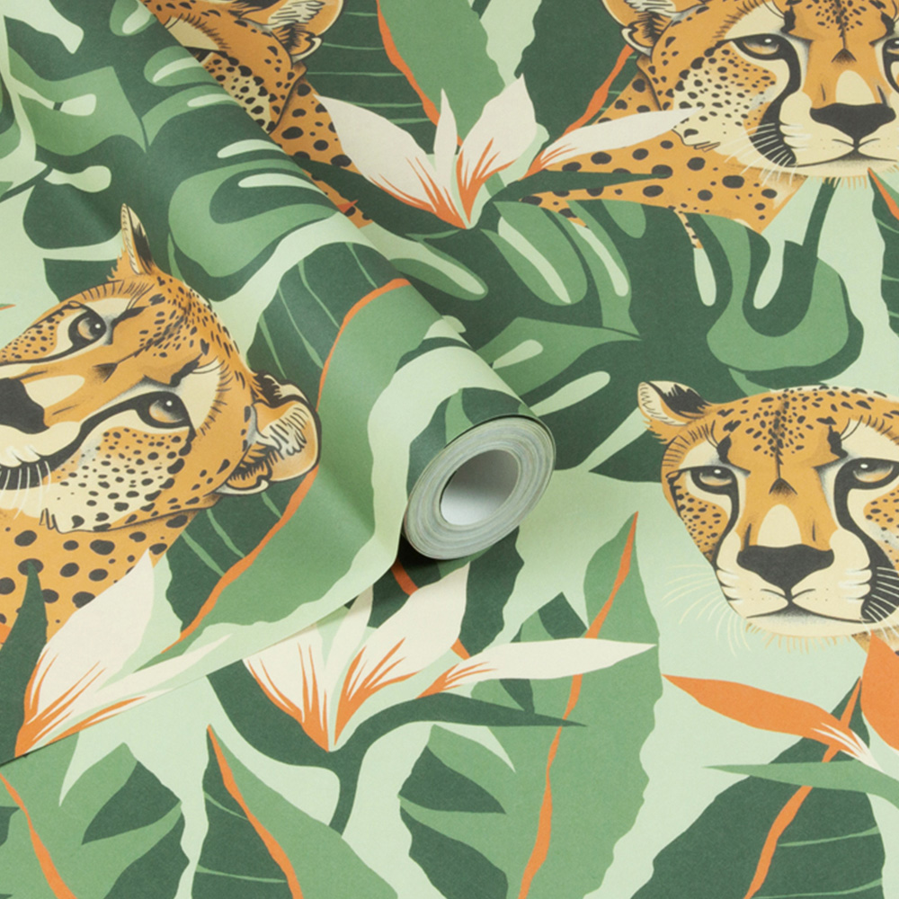 Arthouse Jungle Leopard Light Green Wallpaper Image 2