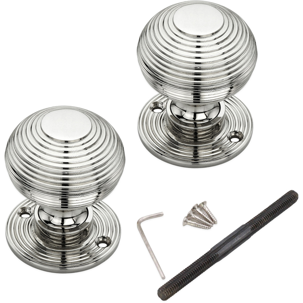 Spira Brass Polished Nickel Beehive Small 50mm Rim and Mortice Door Knob 2 Pack Image 4