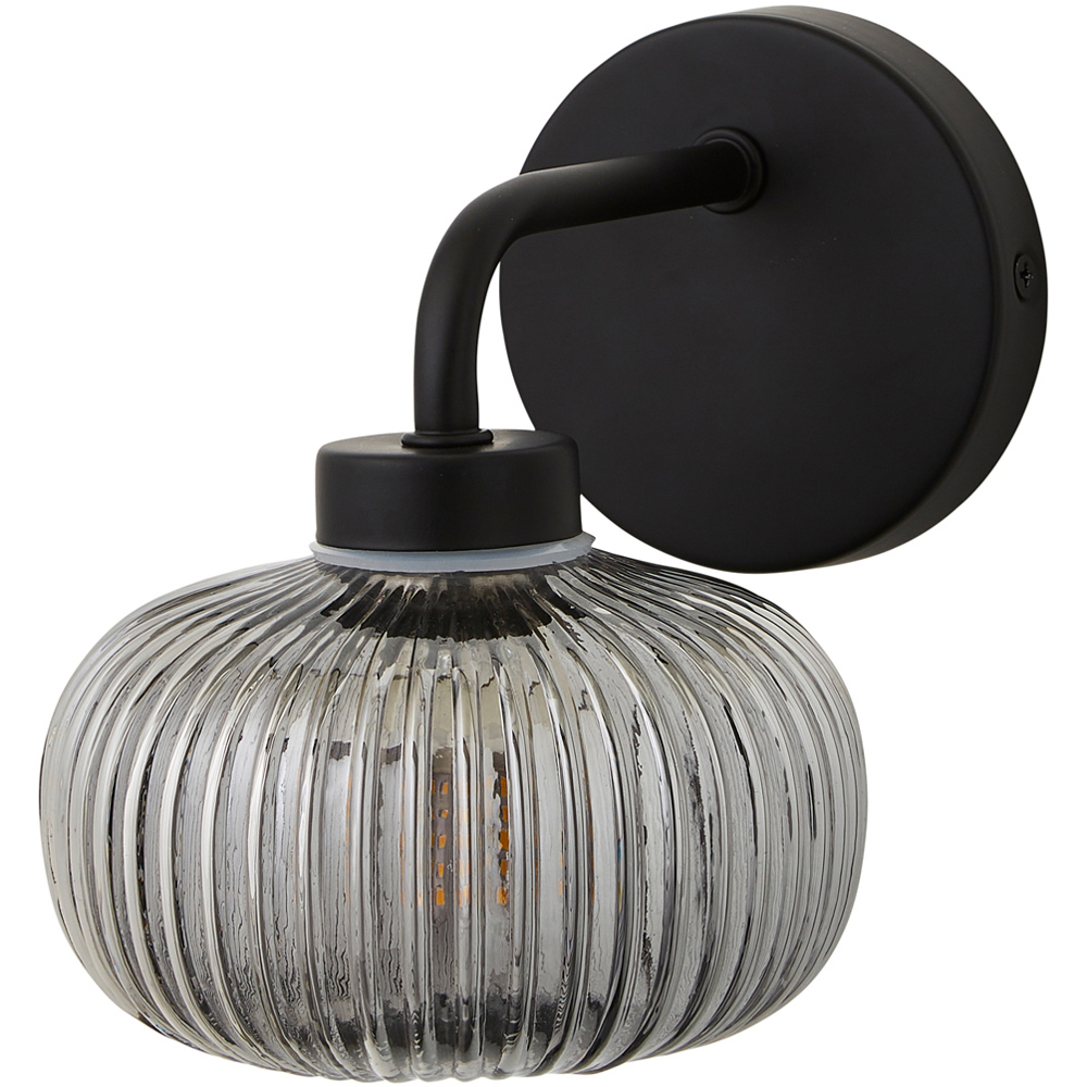 ValueLights Amaia Matt Black Smoked Ribbed Glass LED Wall Light Image 1