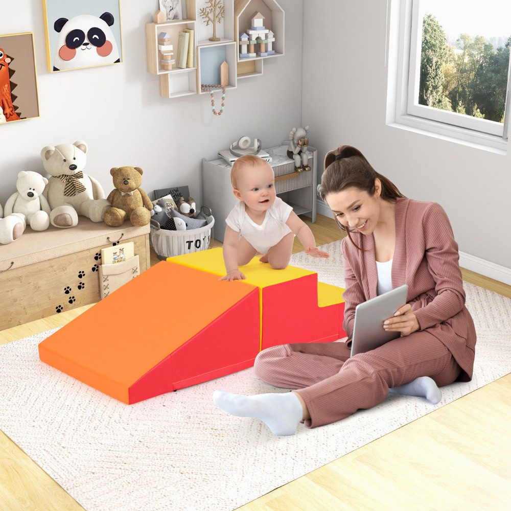 Costway 2 Piece Orange Kids Step and Slide Climber Playset Image 4