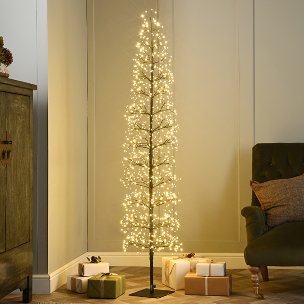 Festive Warm White LED Microdot Black Pencil Starburst Christmas Tree 4.9ft Image 1
