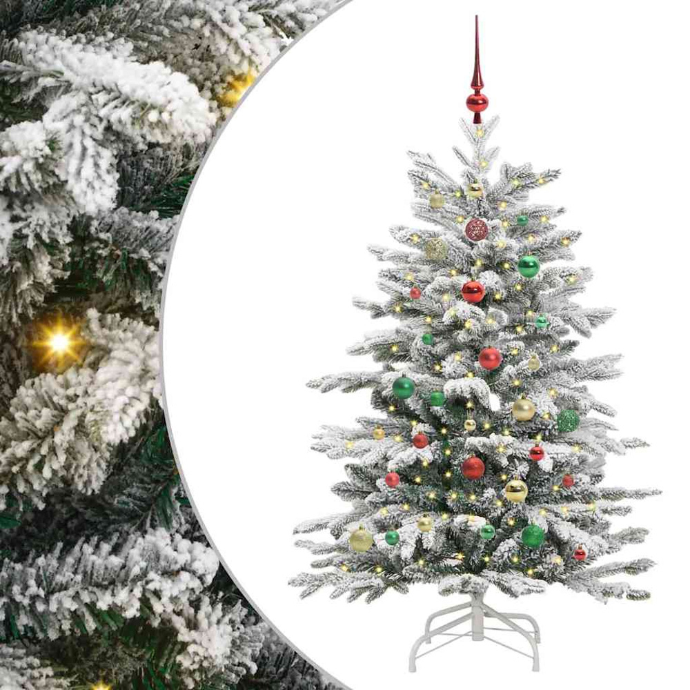 vidaXL Pre-Lit Multicolour Baubles White Artificial Snow Flocked Christmas Tree 5ft Image 2