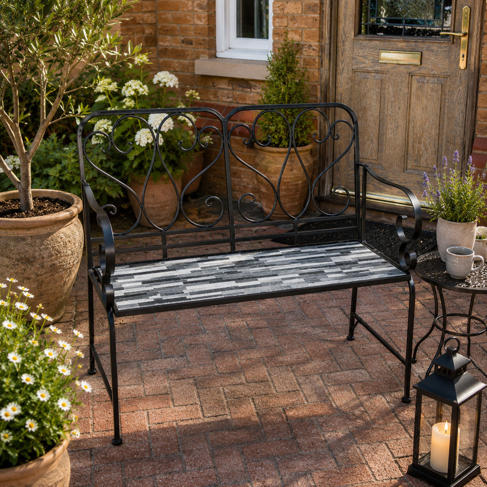 Shatchi Cascade Mosaic 2 Seater Garden Bench Image 2