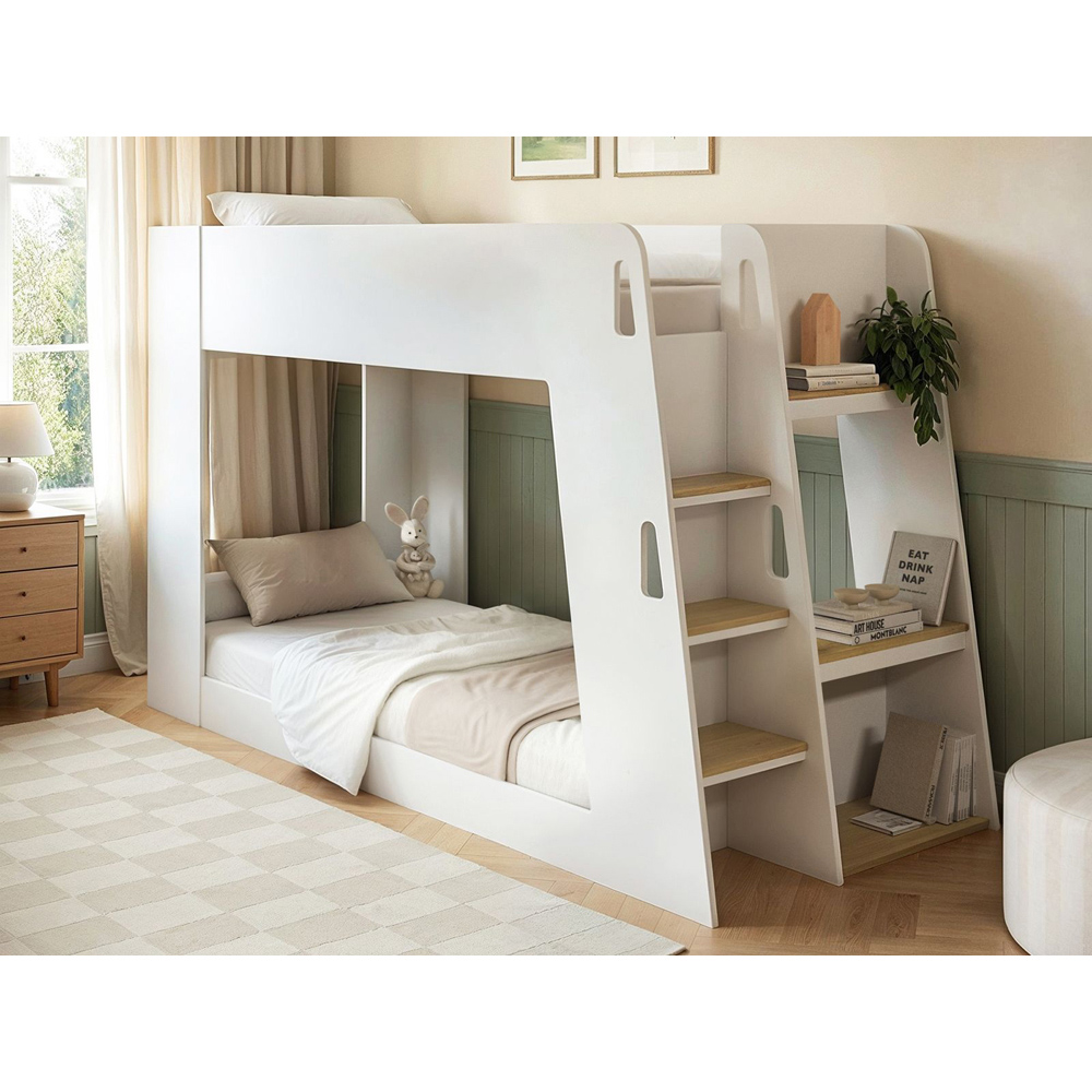 Flair Fern White and Oak Bunk Bed with Side Storage Ladder Image 5