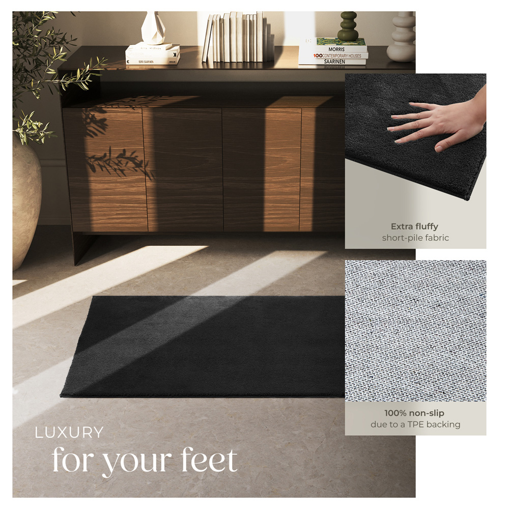tectake Zonelle Black Short Pile Ultra Soft Rug 150 x 80cm Image 4