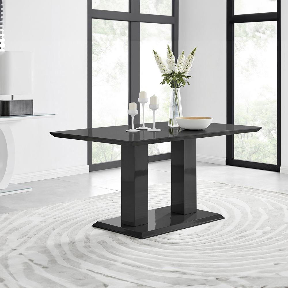 Furniturebox Molini Kensington 6 Seater Dining Set Black Gloss and Grey Image 2