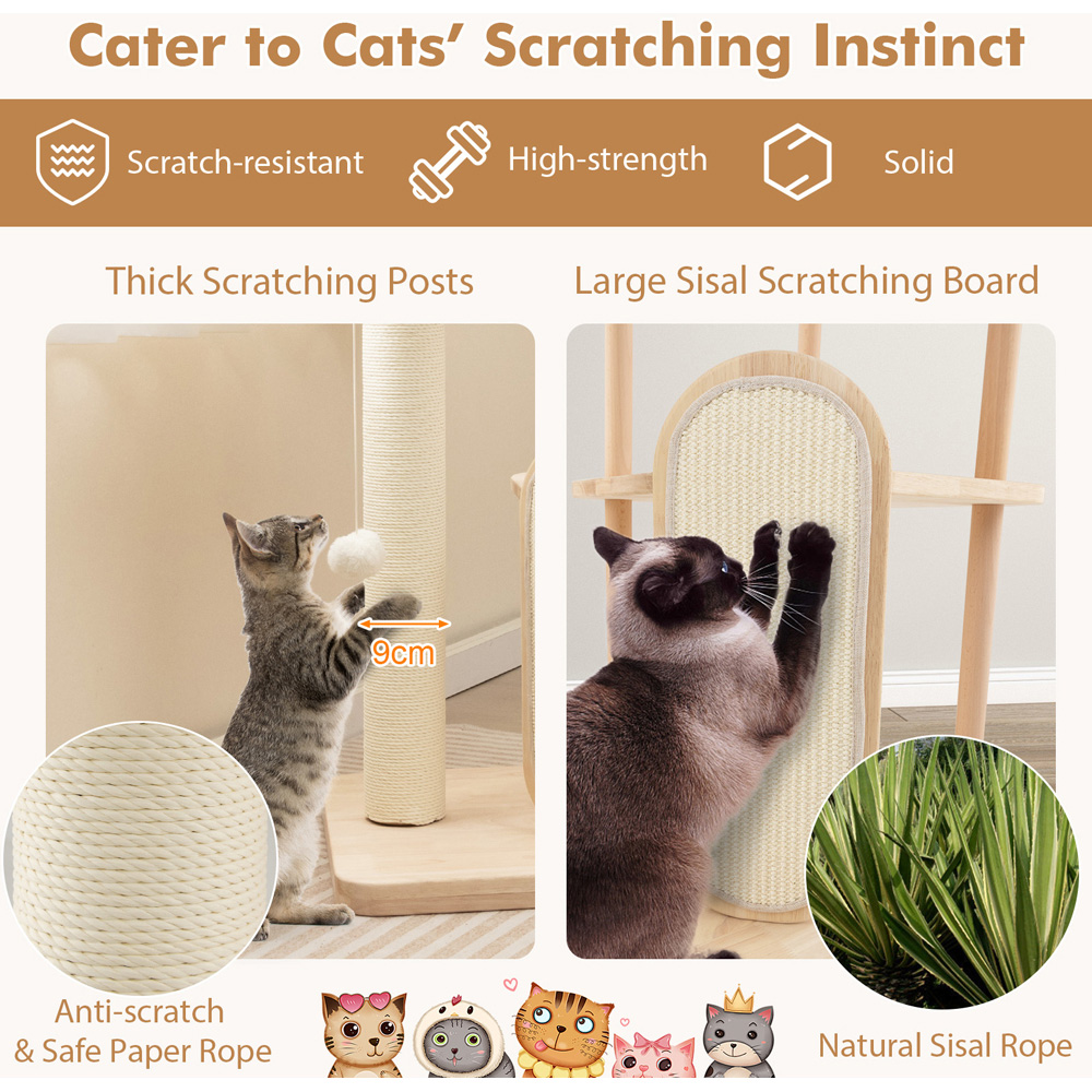 Costway Multi Level Modern Wood Cat Tree with Scratching Board 112cm Image 7