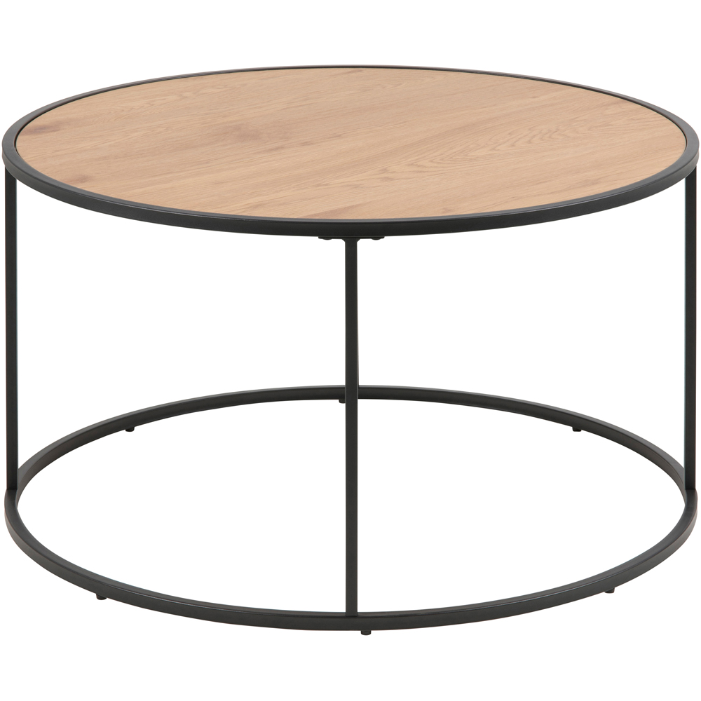 Florence Seaford Oak and Black Metal Round Coffee Table Image 2
