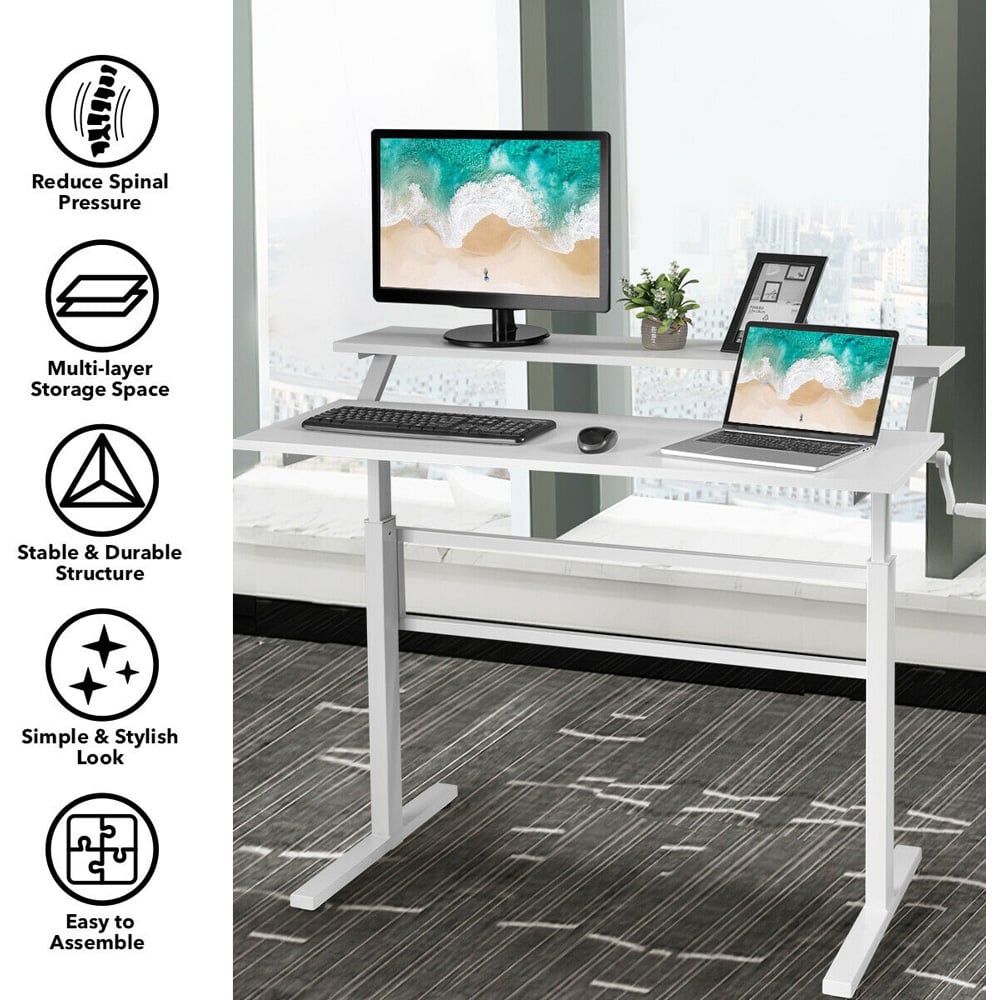 Costway 2 Tier Height Adjustable Standing Desk White Image 7