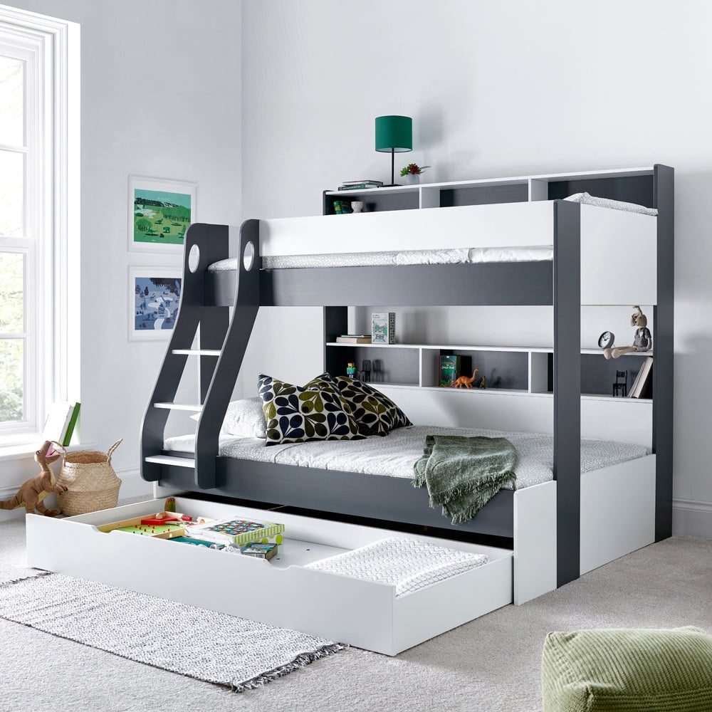 Bedmaster Oliver Triple Sleeper Grey and White Storage Bunk Bed with Orthopaedic Mattresses Image 9