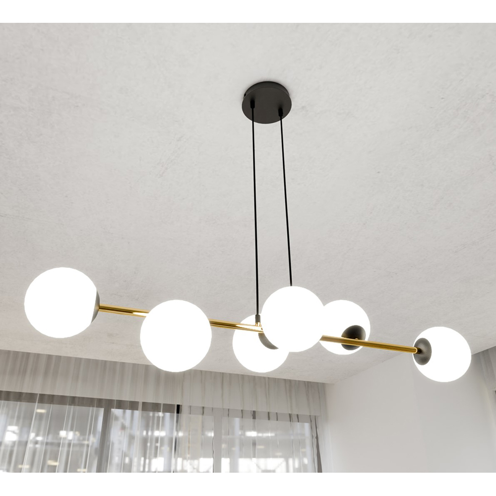 Emibig Gravity 6 Light White Shade Black and Gold E14 Ceiling Pendant Light Image 8
