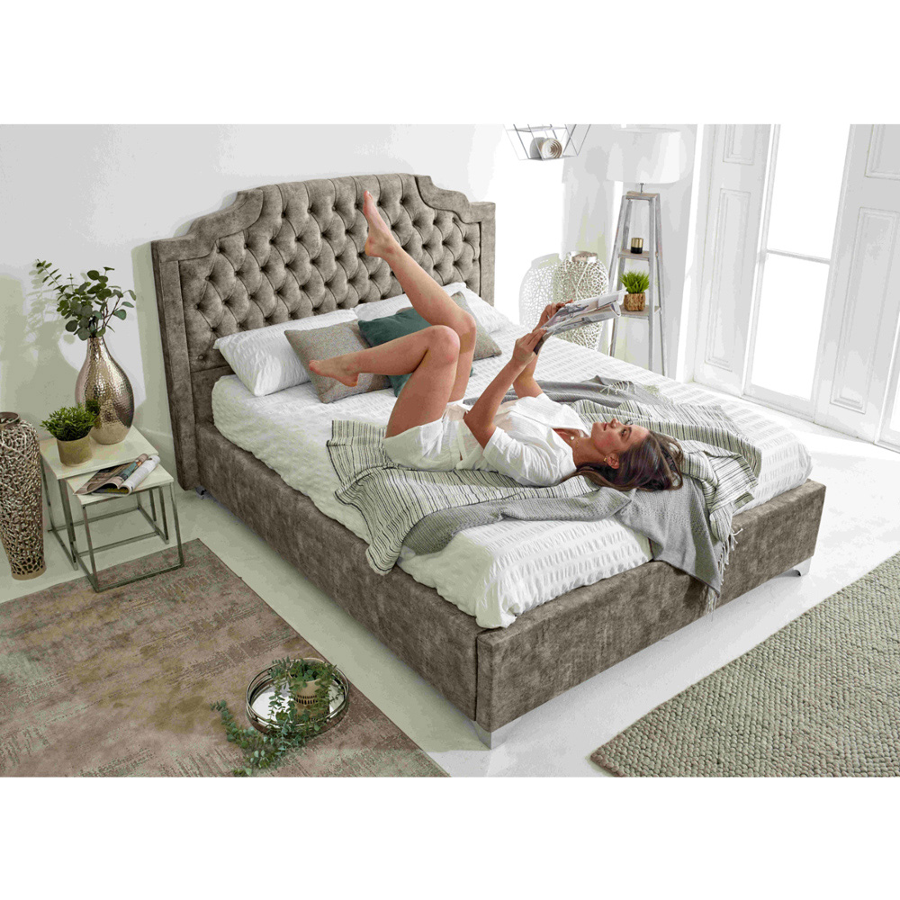 Eleganza Ryker Single Taupe Oakland Fabric Bed Frame with Chesterfield Headboard Image 7