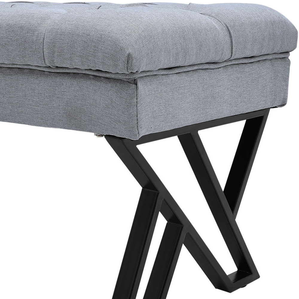 Living and Home Grey Mid Century Metal Upholstered Bench with Metal Legs Image 6