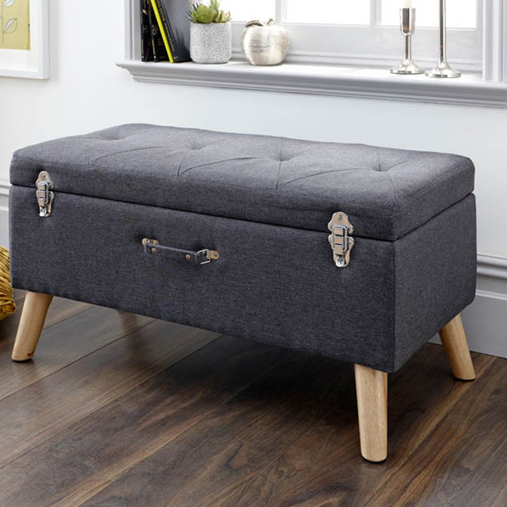 GFW Minstrel Charcoal Grey Large Ottoman Storage Bench Image 1