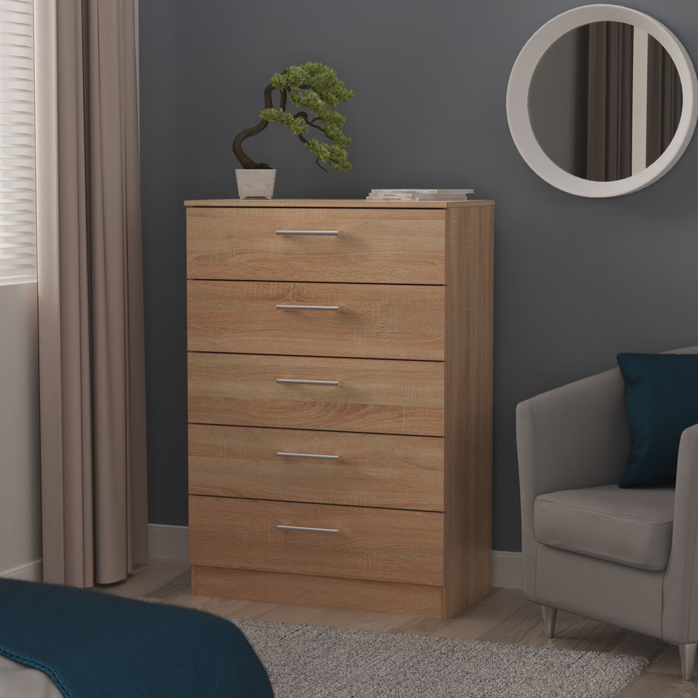 Crowndale Devon 5 Drawer Bardolino Oak Chest of Drawers Ready Assembled Image 7