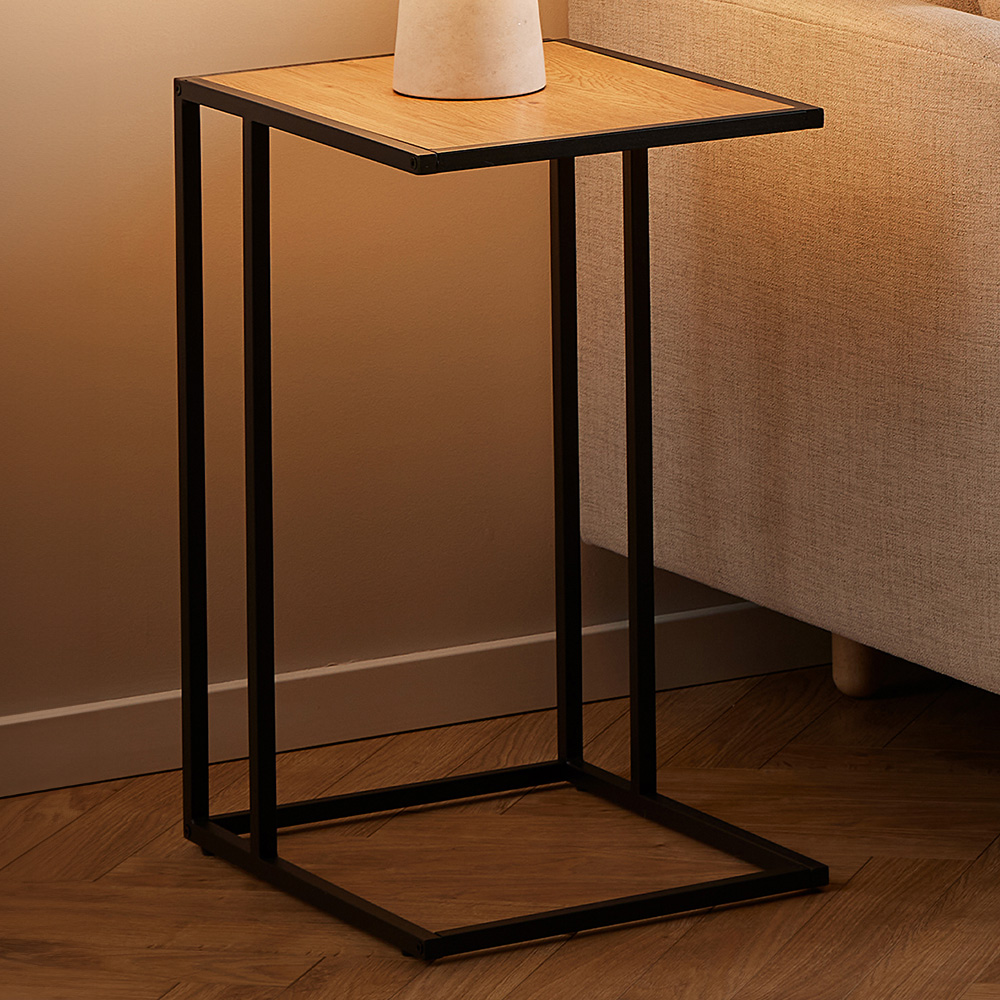 Florence Seaford Oak and Black Metal Side Table Image 1