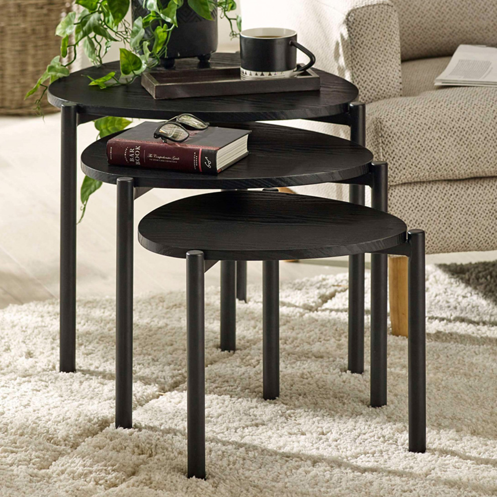 Julian Bowen Lorette Black Ash Effect Teardrop Nest of Tables Set of 3 Image 1