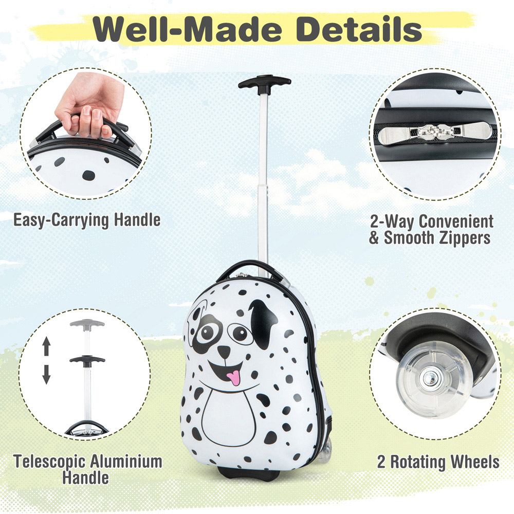 Costway Kids White and Black 2 Piece Luggage Set with Adjustable Handle Image 8