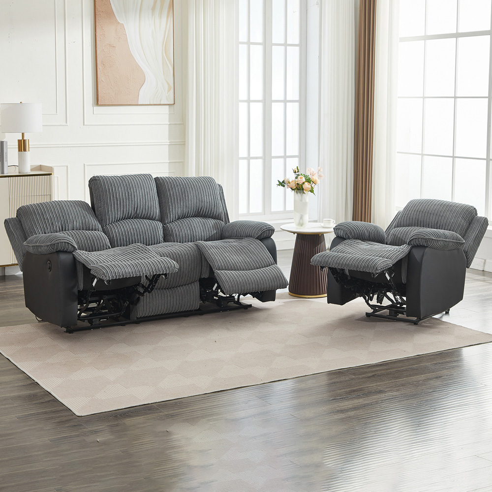Furniture One 4 Seater Grey Sectional Corduroy Electric Recliner Sofa Chair Set Image 5