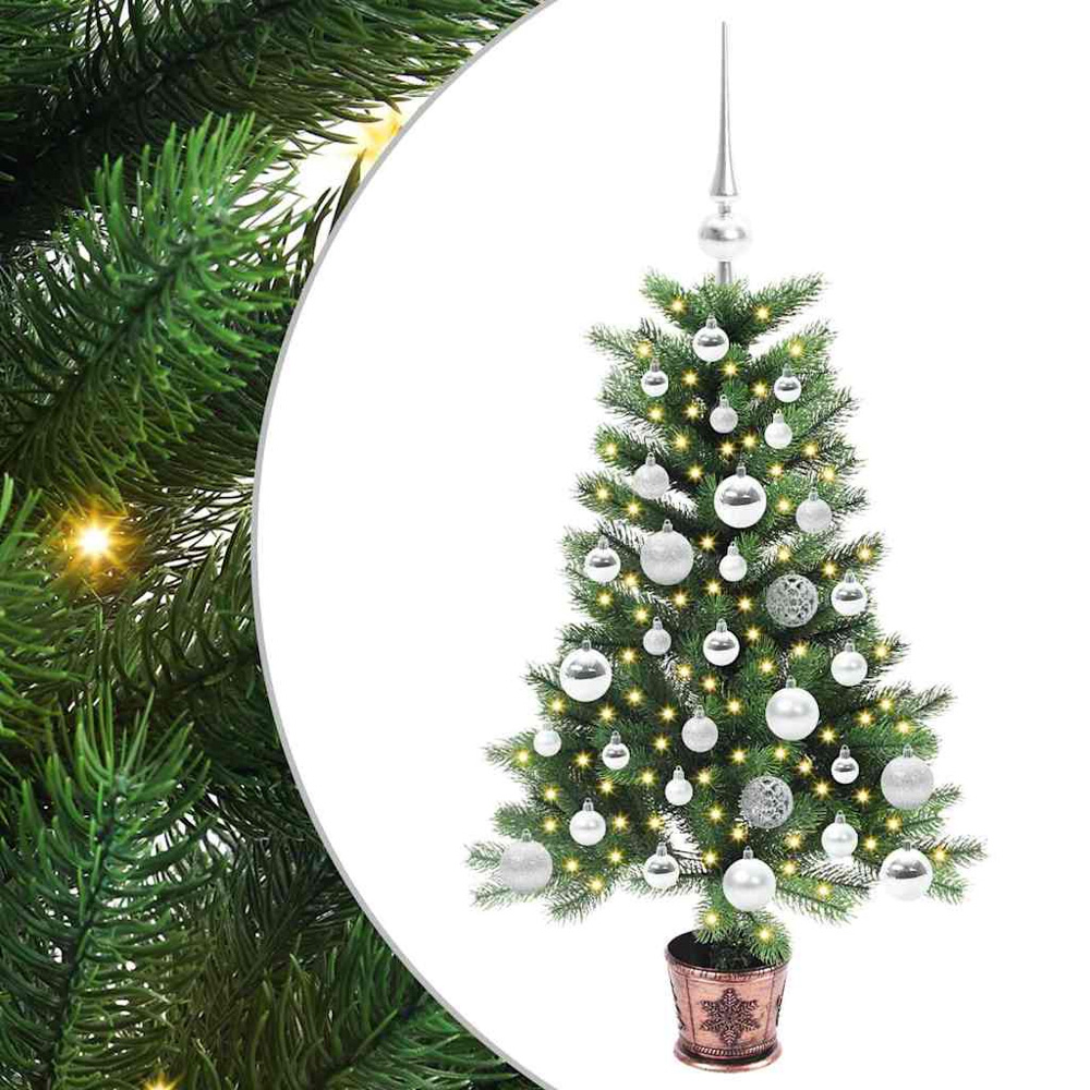 vidaXL Pre-Lit Silver Baubles Green Artificial Christmas Tree 3ft Image 2
