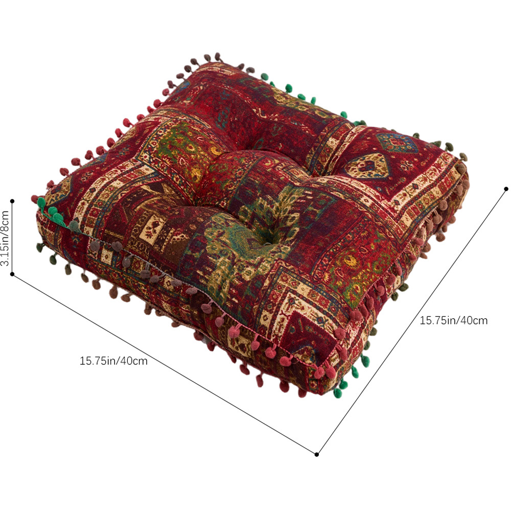Living and Home Red Bohemia Style Square Seat Cushion with Pom Pom Trim 40 x 40cm Image 8