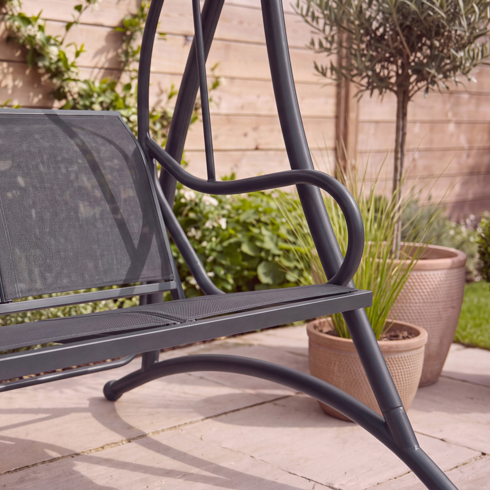 Charles Bentley 3 Seater Grey Garden Swing Seat with Canopy Image 5
