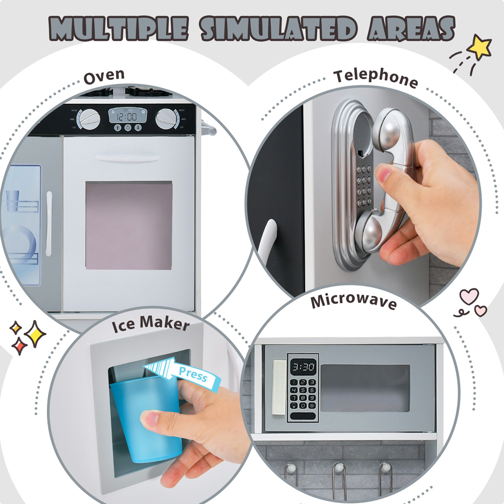 Costway White Toddler Pretend Kitchen Playset with Accessories Image 7