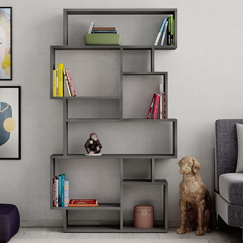 Decortie Karmato 10 Shelf Retro Grey Bookcase Image 1