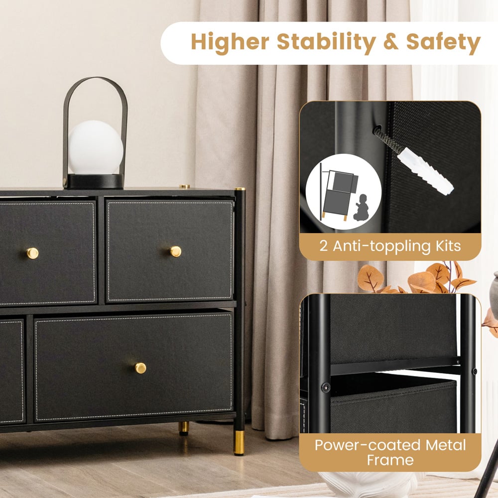 Costway 5 Drawers Fabric Black Chest of Drawers Image 4