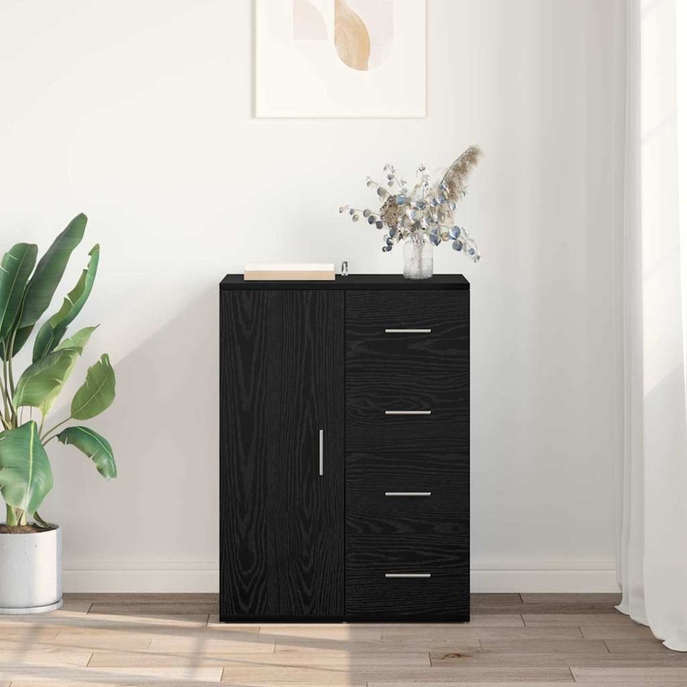 vidaXL Single Door 4 Drawer Black Oak Sideboard Image 8