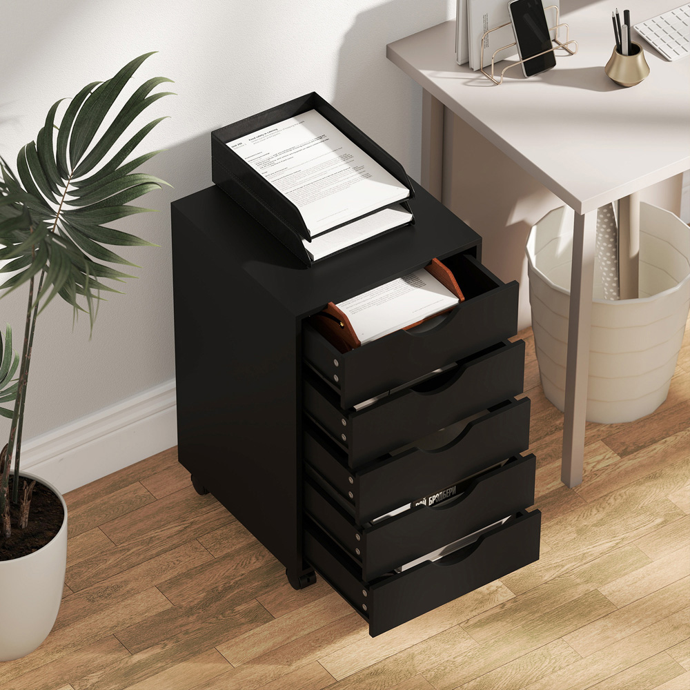 HOMCOM 5 Drawer Black Mobile Vertical Filing Cabinet Image 3