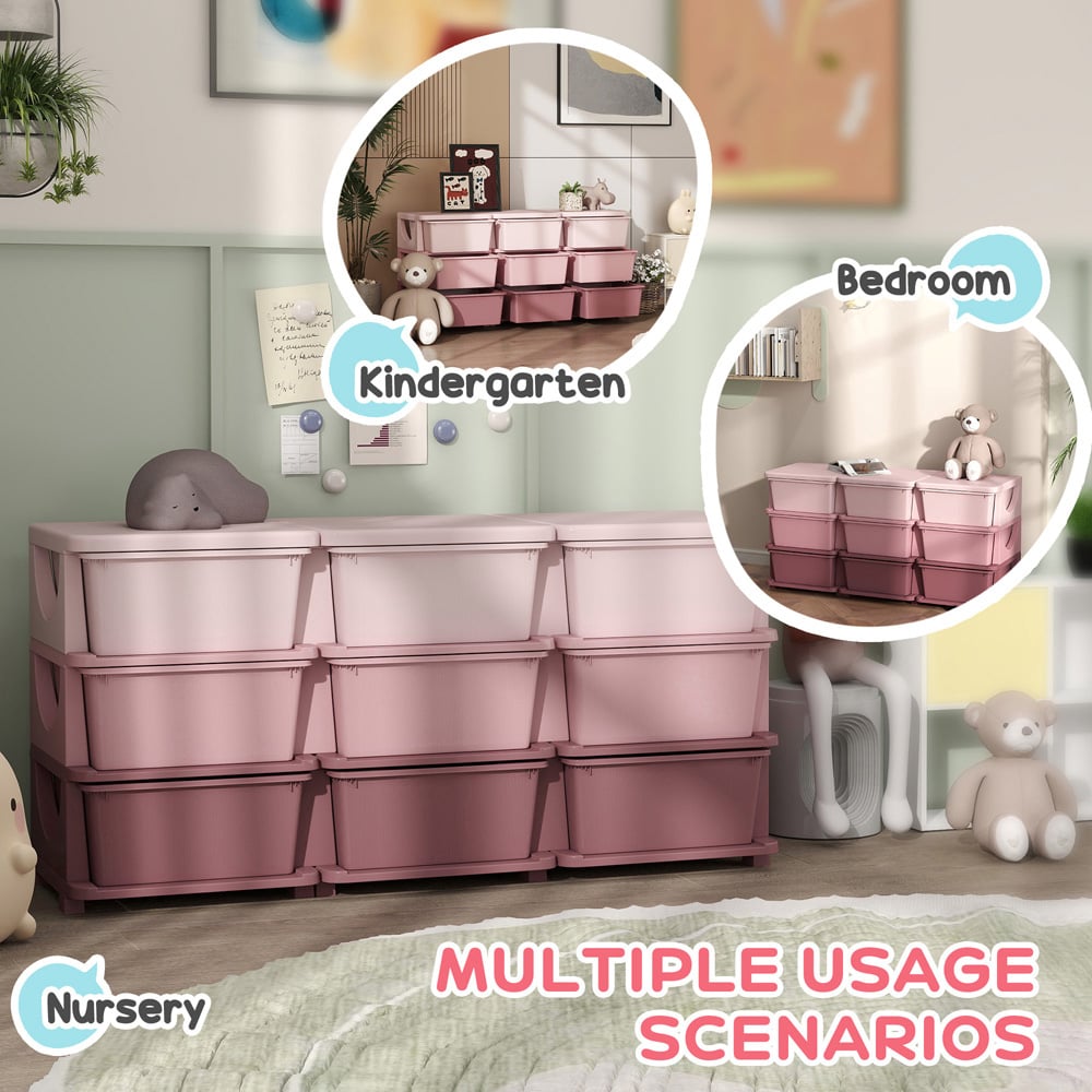 HOMCOM 9 Drawer Pink Kids Chest of Drawers Image 5