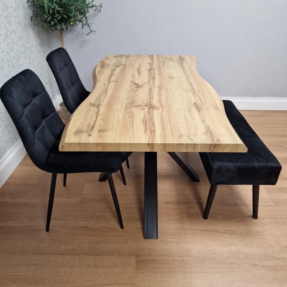 Portland 3 Seater Velvet Wooden Dining Set with Bench Brown and Black Image 7