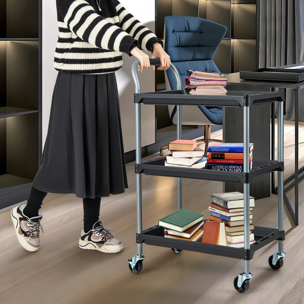 Costway 3 Shelf Black Utility Cart Image 2