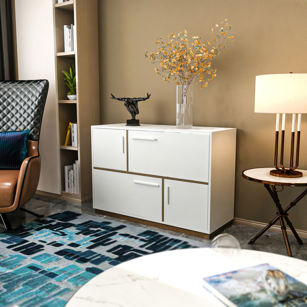 Decorotika Mares 4 Door White and Walnut Sideboard Cabinet Image 3