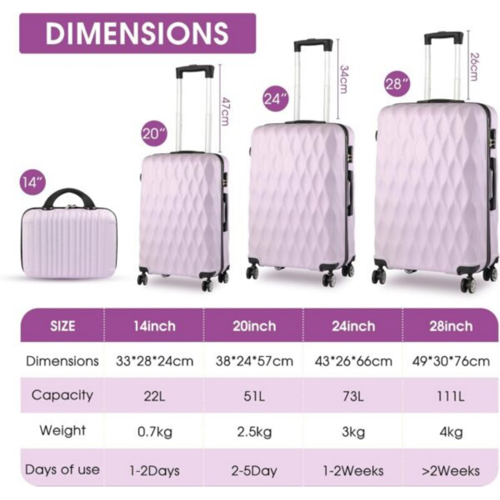 Willowmare 4-Piece Purple Travel Luggage Set Image 7
