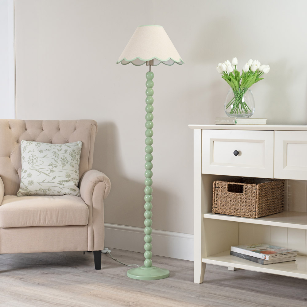 ValueLights Bobbins Natural and Green Scallop Shade Sage Green LED Floor Lamp Image 5