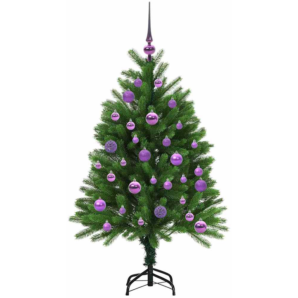 vidaXL Pre-Lit Lilac Baubles Green Artificial Christmas Tree 4ft Image 4