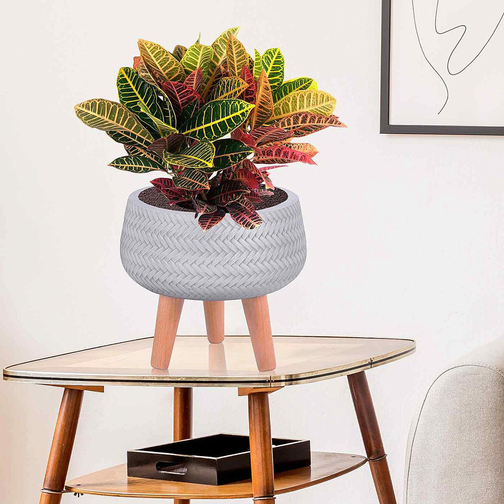 wilko Plaited Style White Indoor Bowl Plant Pot with Legs 26.5cm Image 2