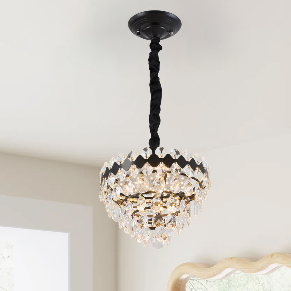 Living and Home Black Iron Crystal Chandelier LED Pendant Light Image 7