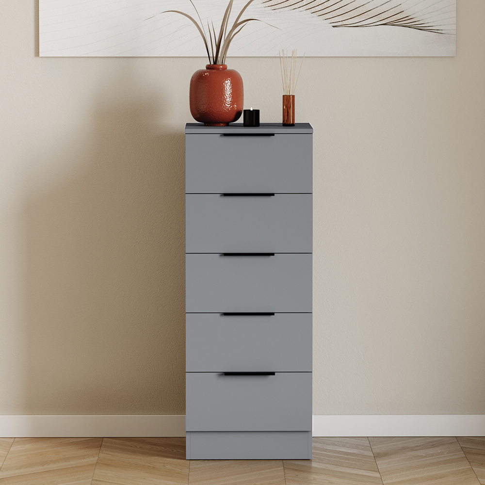 VIDA DESIGNS Trega 5 Drawer Grey Narrow Bedside Cabinet Image 3