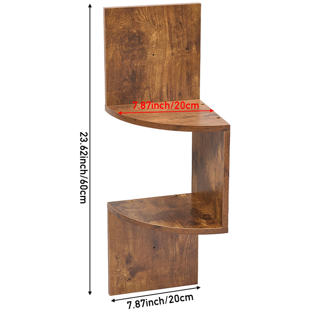 Living and Home 2 Shelf Dark Wood Wall Mounted Corner Shelf Image 9