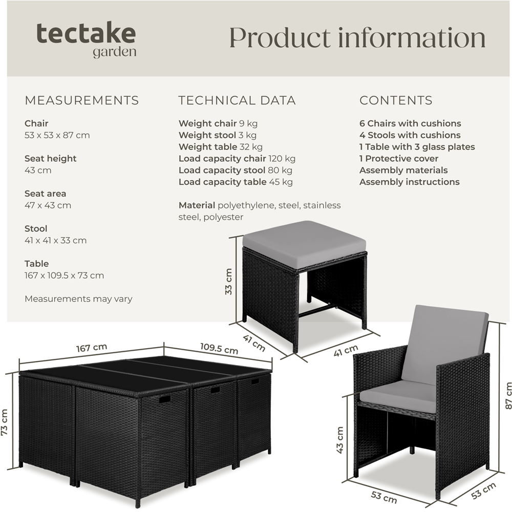 tectake Malaga 10 Seater Black and Grey Dining Set Image 9