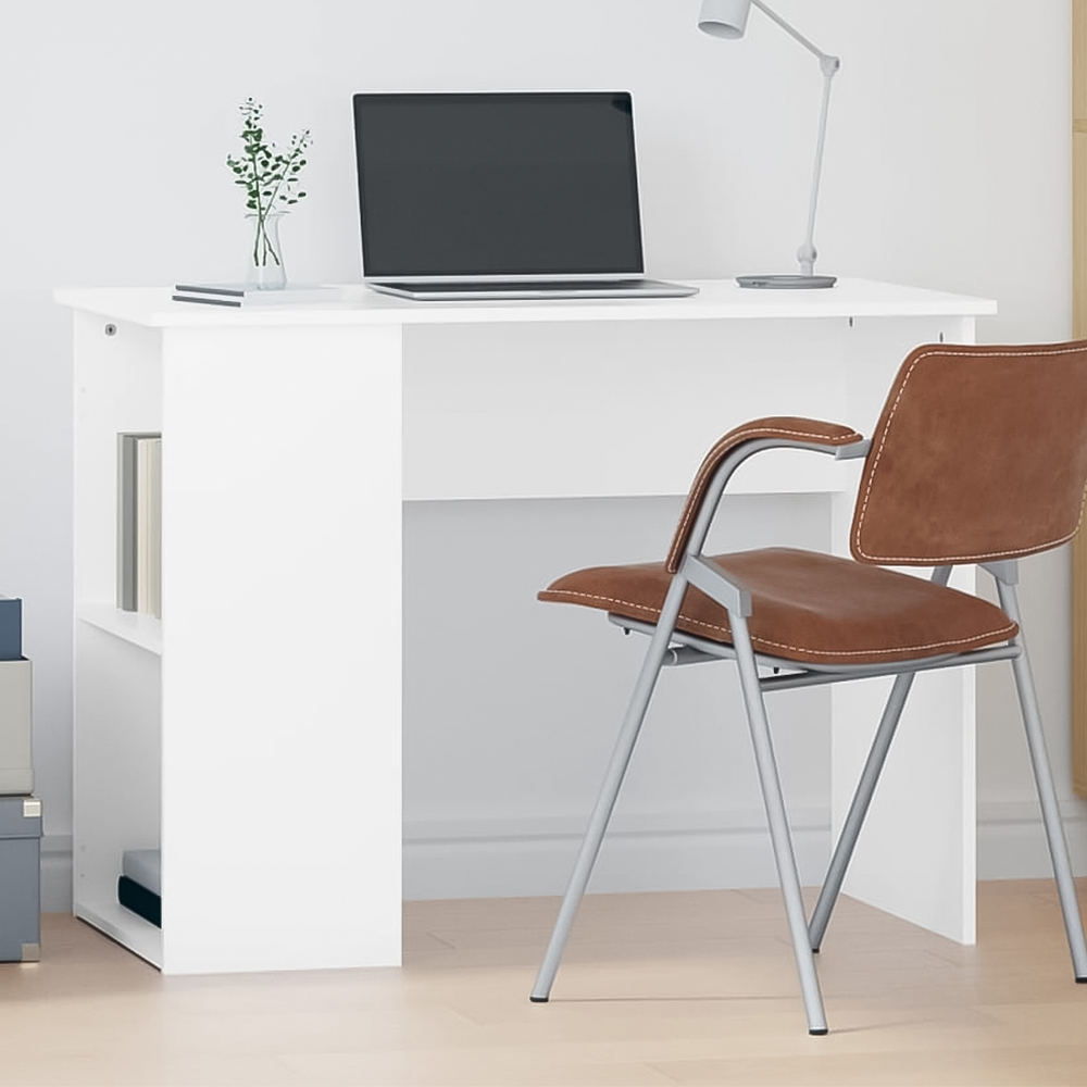 vidaXL 2 Shelf Computer Desk White Image 1