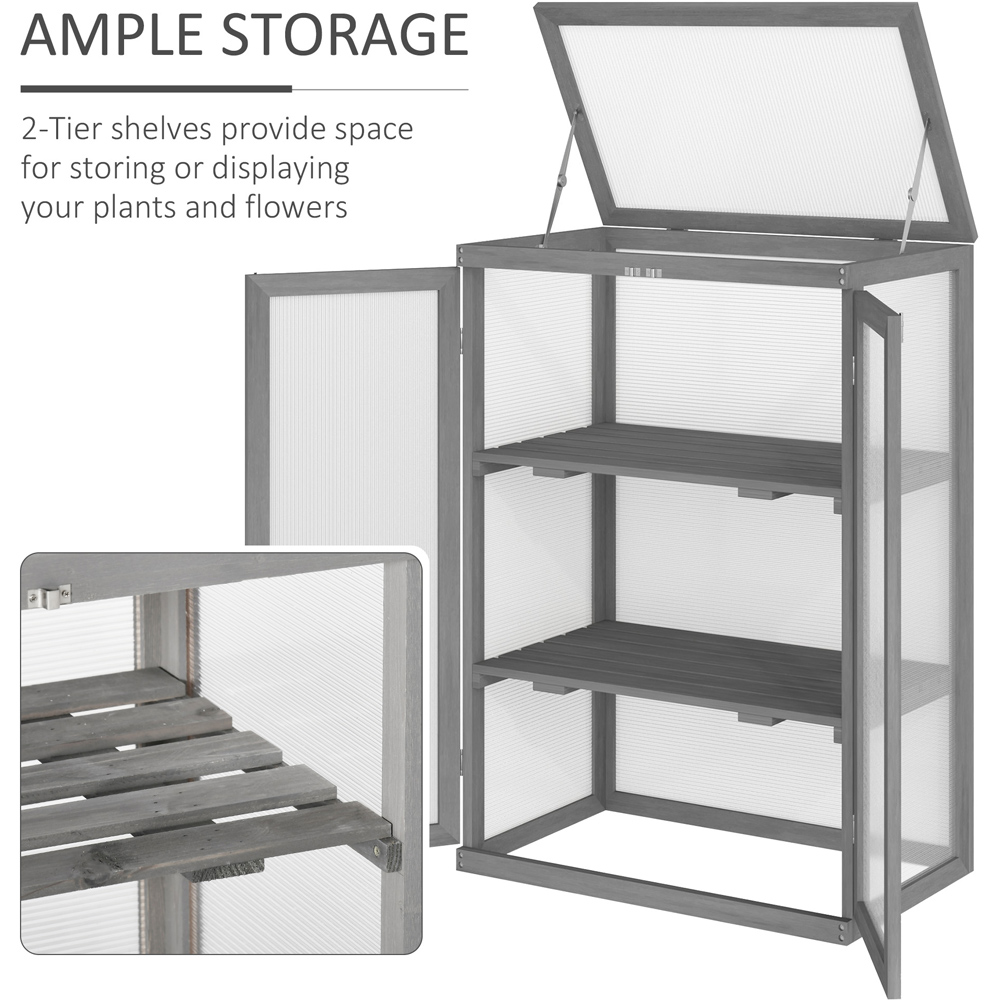 Outsunny 3 Tier Grey Wooden Polycarbonate Cold Frame Greenhouse Image 6