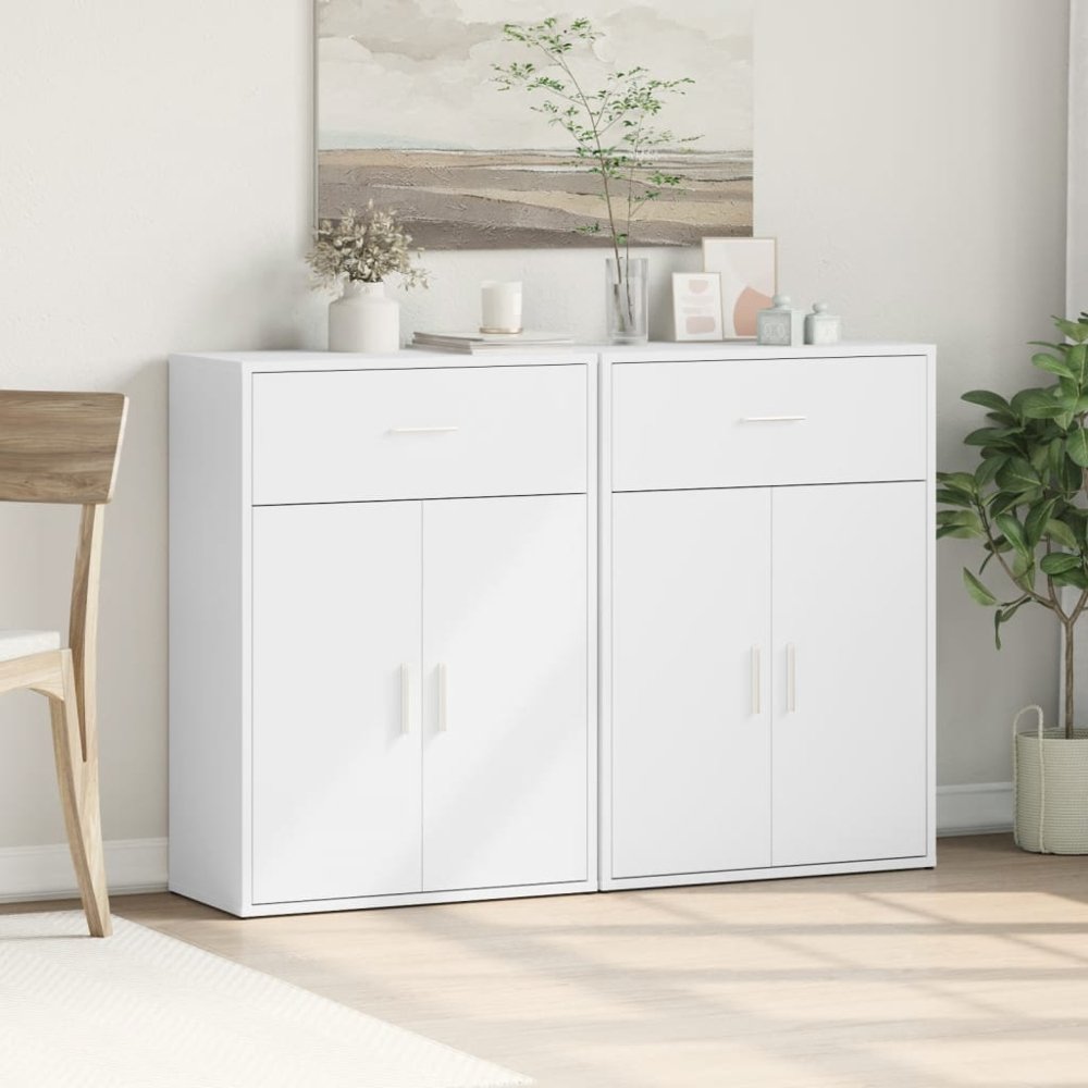 vidaXL 2 Door Single Drawer White Sideboard 2 Piece Image 2